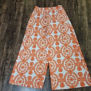 SHEIN Vacay Wide Leg (Orange/White Size Large) Pants
